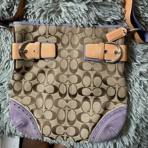 Vintage Coach Signature & Purple Suede Slim Crossbody Shoulder Bag Rare Find! - Picture 1 of 10